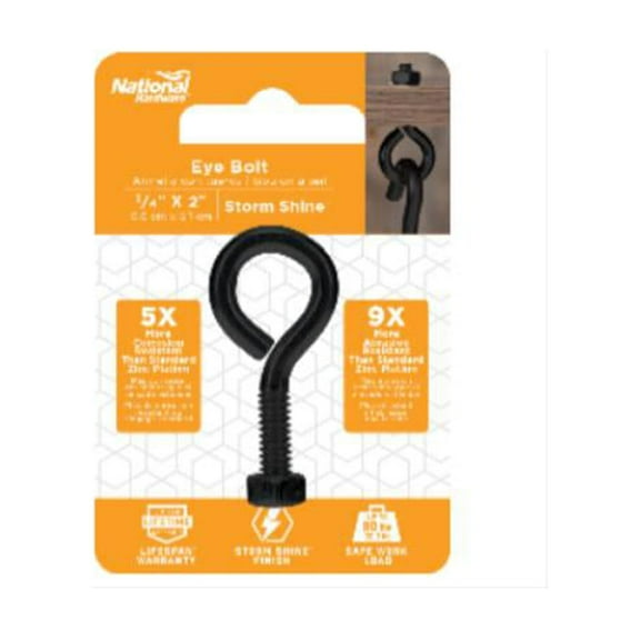 National Hardware N820-095 Eye Bolt with Nut, 1/4 x 2 In. - Quantity 10