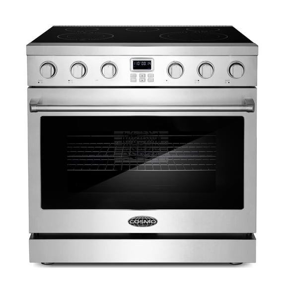 Commercial Style 36 in. 6.0 cu. ft. Electric Range with 5 Burner Glass Cooktop and Convection Oven in Stainless Steel