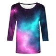 thumbnail image 4 of Camiseta de Trabajo de Manga 3/4 para Mujeres Crewneck Espacio Impresión Casual Suave Blusa Elástica para Verano Primavera, 4 of 4