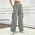 thumbnail image 4 of SYMOID Womens Gray Wide Leg Cargo Pants | 100% Polyester Elastic Crisscross Waist | Multiple Cargo Pockets Casual Utility All-Day Comfort,Size XL, 4 of 8