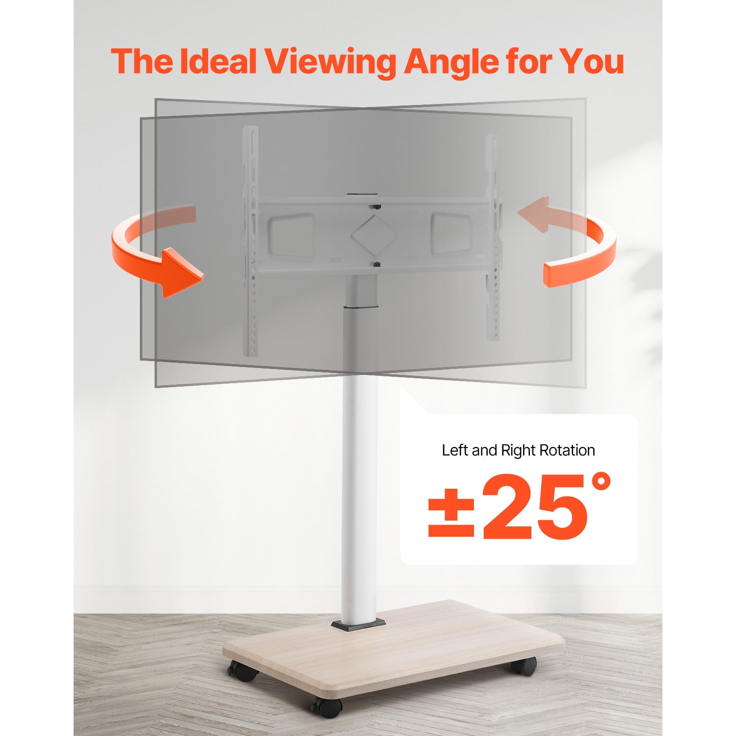 KFFKFF Television Stand with Wheels, TV Base for 32-70 Inches, 25° Swivel and Adjustable Height TV Mount on Casters, Supports up to 99 lbs for Corners, Bedrooms
