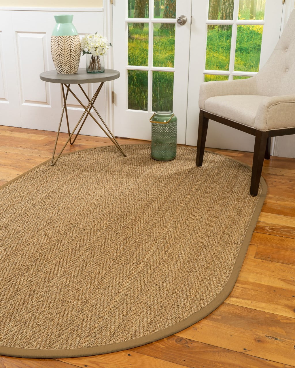 Natural Area Rugs Beach Custom Seagrass Rug, 6' x 9', Oval Doe Border