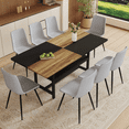 thumbnail image 2 of Table And Chair Set.71*35.4 Inch Wooden And Black Spliced Dining Table With Storage Function In The Middle Of The Table Legs. 8 Light Gray Linen Dining Chairs With Curved Widened Cushion. 73592, 2 of 16