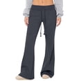 thumbnail image 3 of iHPH7 Women's Drawstring Waist Flare Bell Bottom Pants Stretch Long Sweatpants Black L, 3 of 5