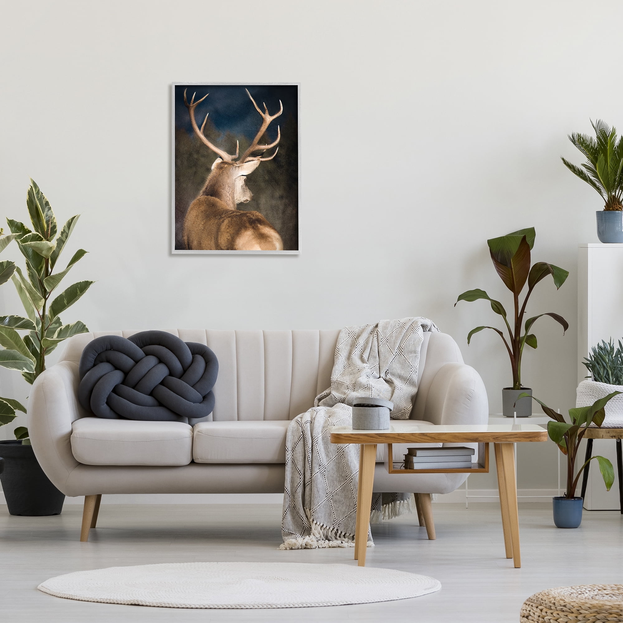 Stupell Industries Rustic Dark Deer Portrait Animals & Insects Painting Gray Framed Art Print Wall Art, 24 x 30