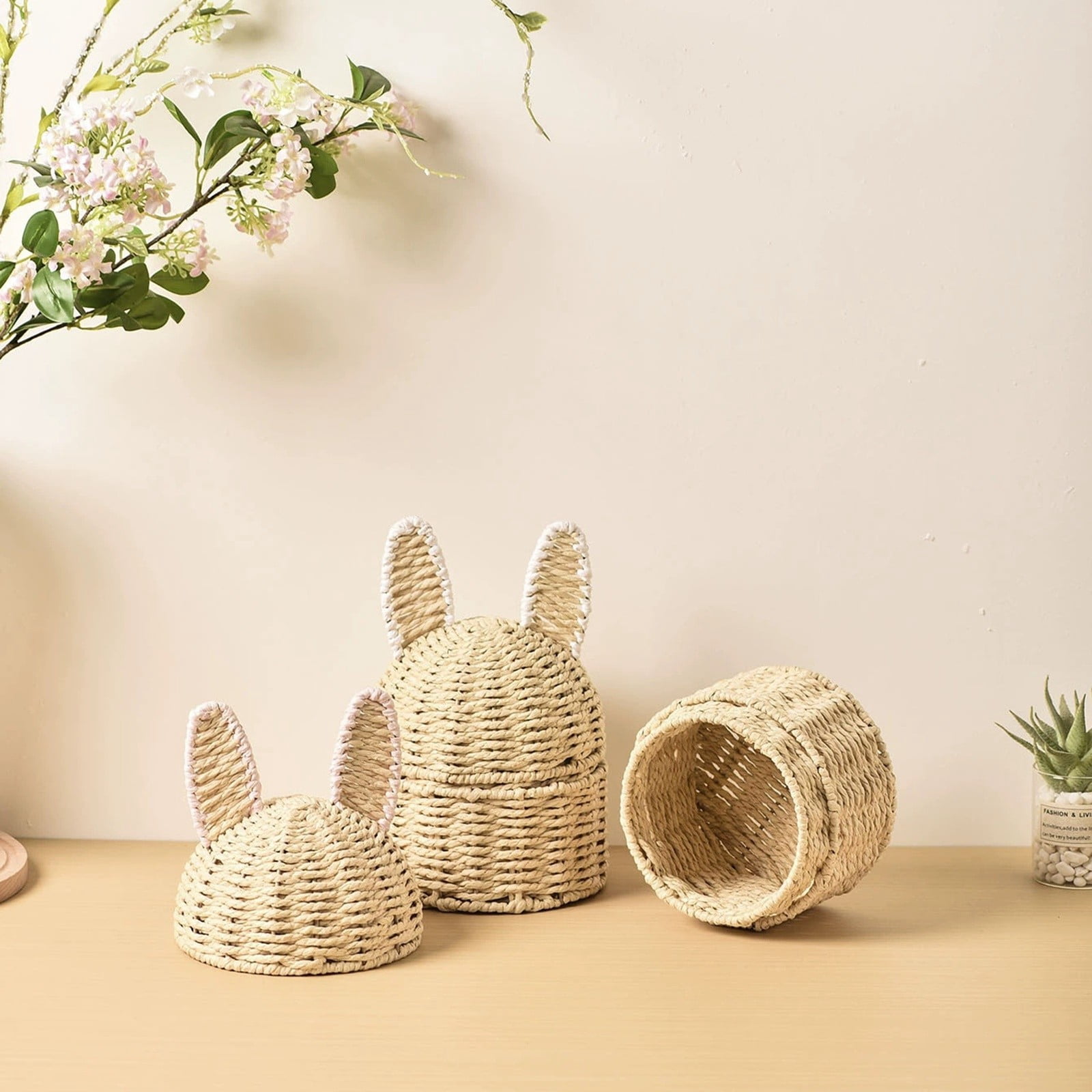 fsxdhpcsgfc Hand Woven Rabbit Ear Storage Easter Egg Storage Paper Rope Material Storage Divided Lunch Containers for Adults Glass Meal Prep Containers with Lids Fridge Organizers And Storage Clear