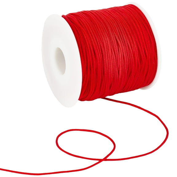 100 Yards/91M Red Nylon Cord 1mm Beading Thread Satin Rattail Macrame Trim Knitting Sewing Wire Rope String with Spool for Jewelry Making Friendship