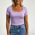 thumbnail image 6 of ByworldtasicNo Boundaries Womens Built-in Bra T Shirt Short Sleeve Square Neck Basic Tees Casual Ribbed Knit Fitted Tops, 6 of 8