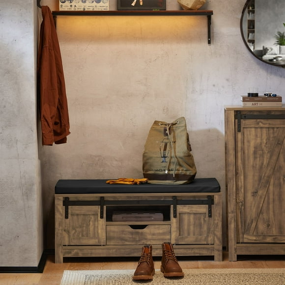 SoBuy FSR118-N, Hallway Shoe Bench Shoe Cabinet Shoe Rack with 2 Sliding Doors & Seat Cushion