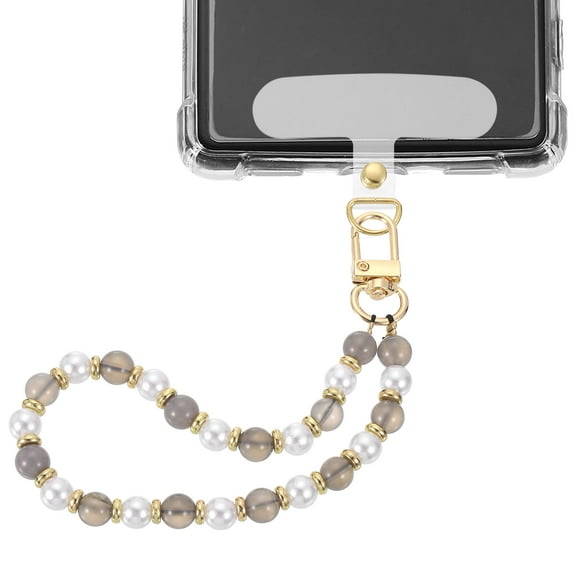 Uxcell Phone Wrist Strap, Pearl Beaded Phone Charm with Tether Tab, Gray & White