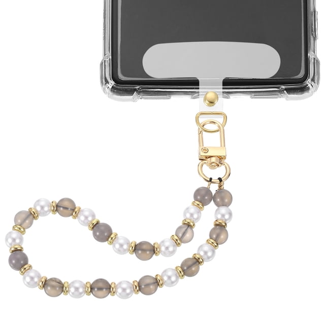 Correa para Teléfono Uxcell, Encanto de Teléfono con Perlas y Tab de Sujeción, Gris y Blanco