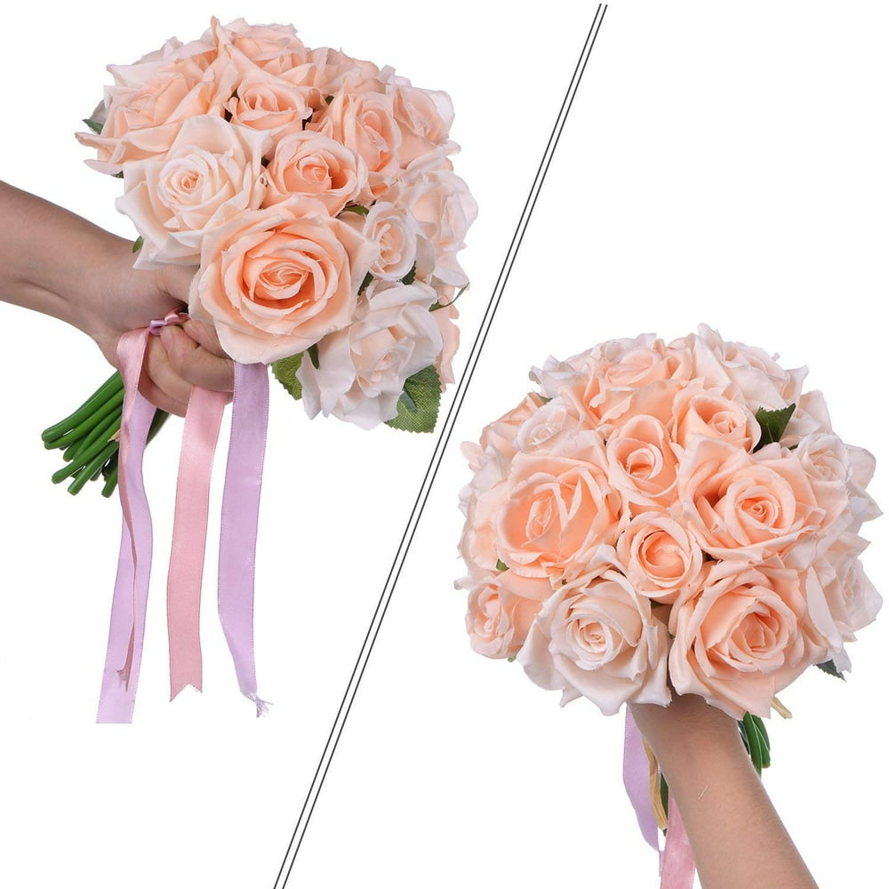 2 Pack Artificial Flowers Rose Bouquet Fake Flowers Silk Plastic