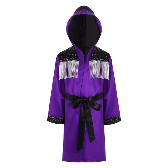 Zaldita Kids Boxing Costume Shiny Satin Boxer Robe Cloak Boys Girls Halloween Cosplay Boxer Costumes Blue 8