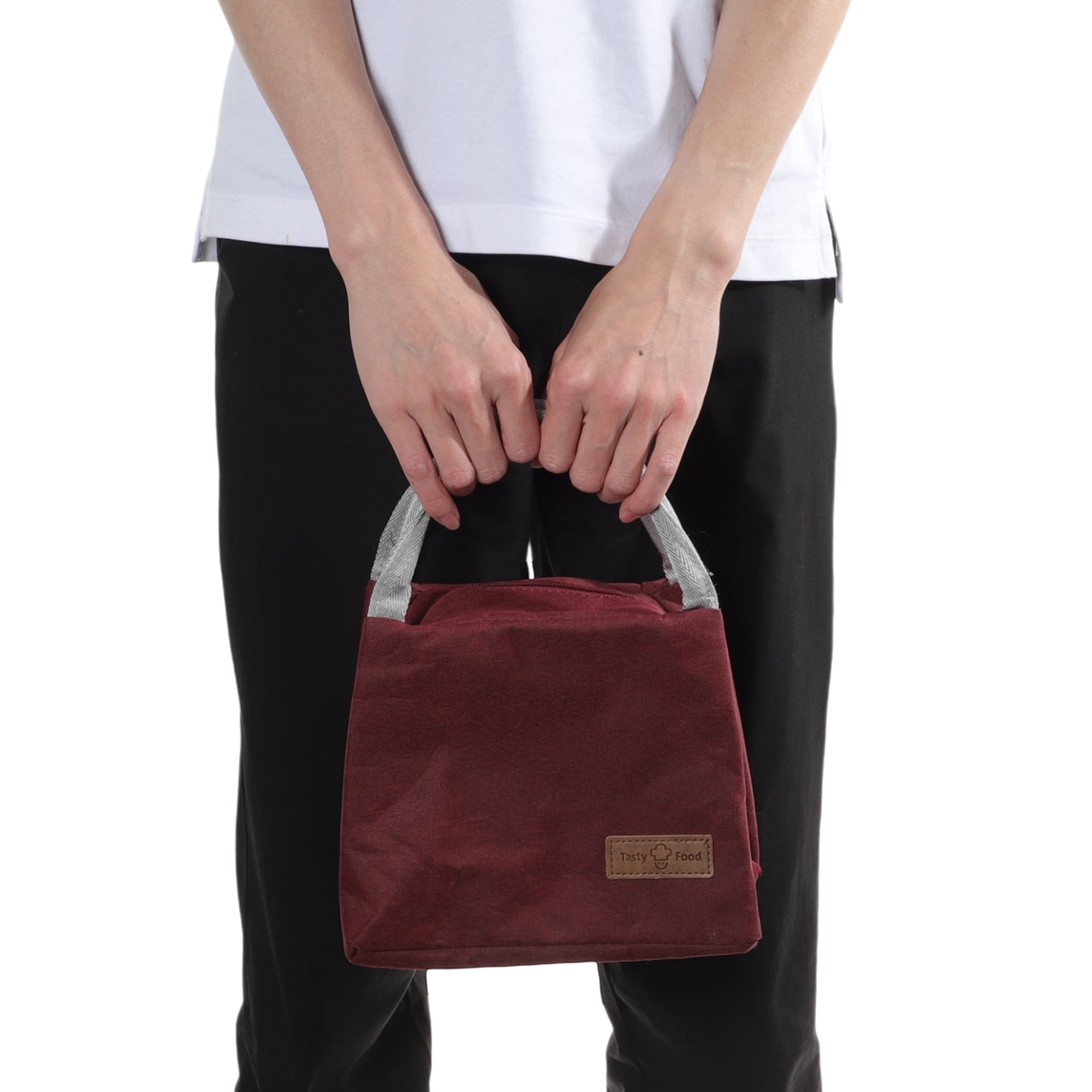 Unique Bargains Reusable Insulated Lunch Box Tote for Office Work and Travel Wine Red 336 oz