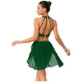 thumbnail image 2 of YiZYiF Women's Lyrical Dance Set Shiny Rhinestones Crop Top with Skirt 2-Piece Modern Dancing Dress Dark Green XXL, 2 of 6