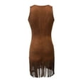 thumbnail image 4 of Cowgirl Dress For Women Vintage Tassel Sleeveless Front Button Sundress Western Country Concert V Neck Mini Dresses Brown M, 4 of 5