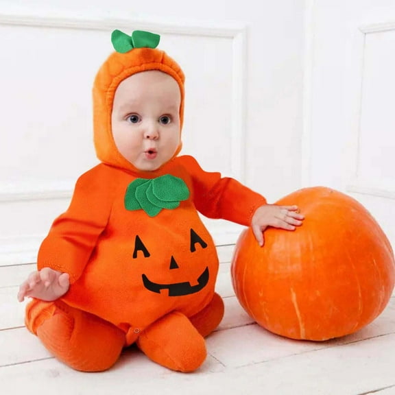 YHAJDS Kids Outerwear Jackets Coats Halloween Embroidered Pumpkin Romper with Indoor Shoes for Infants 3-24 Months Long Sleeved