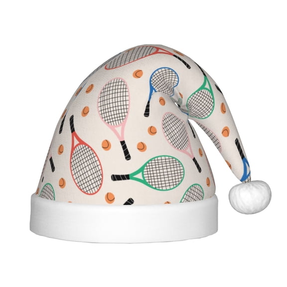 Vsdgher Cute Tennis Racket Christmas Hat, Santa Hat for Kids Xmas Holiday Hat Red Classic Christmas New Year Festive Party Supplies