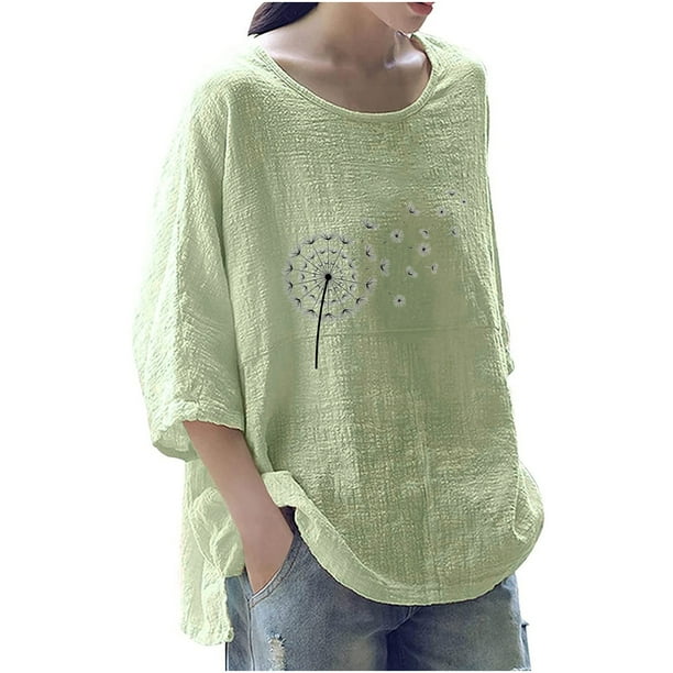 Camiseta holgada de manga 3/4 con cuello redondo y estampado a la moda para mujer Fridja fjkfkj3414