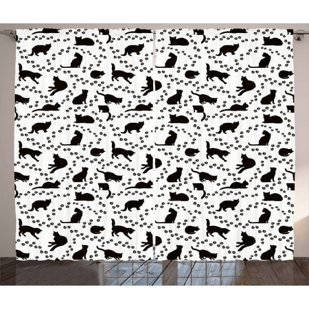 cat curtains 2 panels set cat silhouette and animal tracks pattern paws footprints kitties different - Cat Curtains cat curtains 2 panels set cat silhouette and animal tracks pattern paws footprints kitties different - Cat Curtains