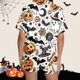 thumbnail image 6 of Weebloom Halloween Soft Pajamas For Women Pumpkin Leisure Silk Satin Short Sleeve Button Down Tops And Shorts Set Sleepwear Nightwear Pjs Loungewear Light Yellow M, 6 of 7