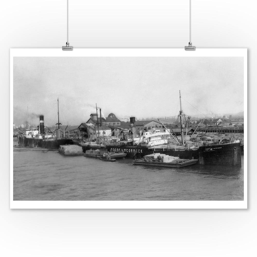 Aberdeen, WA View of Waterfront and Shipping Docks Photograph (9x12