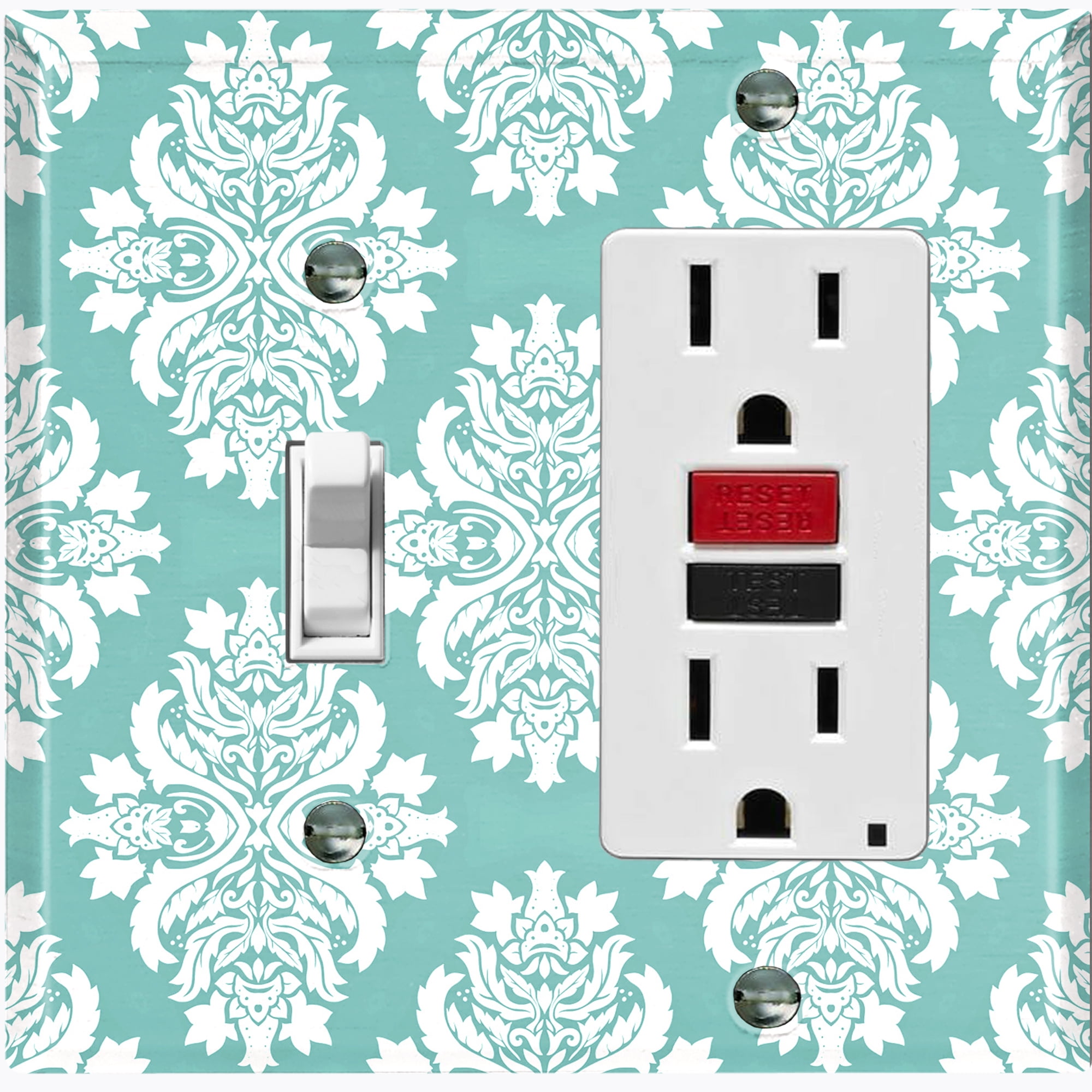 Metal Light Switch Plate Outlet Cover (Victorian Damask Flower Olive