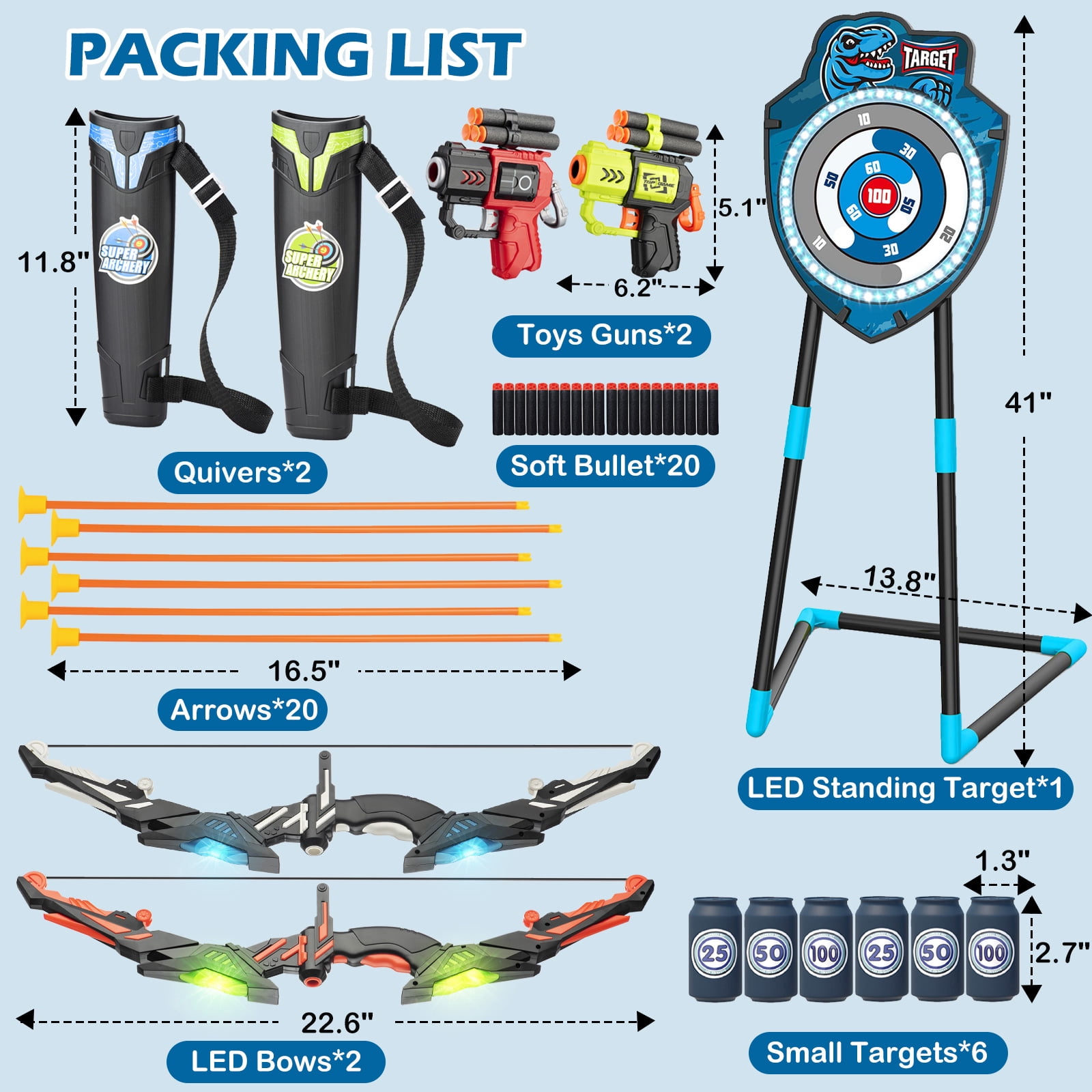 LED Standing Target Archery Set with Bow & Arrows for Kids 4-12 Years Old, Outdoor Sports Toy Boys & Girls (Blue/Green)