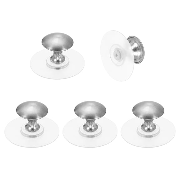 Uxcell 5 Pack Adhesive Cabinet Knobs, Stainless Steel Self-Stick Drawer Knobs, No Drilling Round Stick on Instant Handle Cabinet Pull for Wardrobe Cupboard Closet, Brushed Silver/Clear