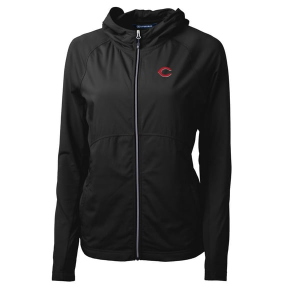 Women's Cutter & Buck Black Cincinnati Reds Adapt Eco Knit Full-Zip Jacket