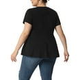 thumbnail image 3 of Agnes Orinda Women's Plus Size Summer Button Front Short Sleeve Work Peplum Blouse 3X Black, 3 of 7
