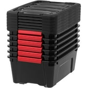 IRIS 13 Qt Stackable Plastic Storage Bins with Lids, 6 Pack - BPA-Free, Garage Organizing Solution, Latches, Durable Nestable Containers, Secure Pull Handle - Black