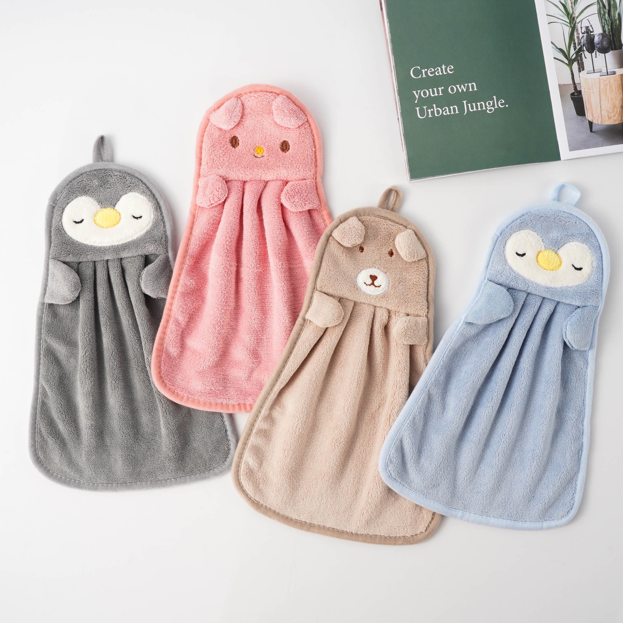 Battilo Kids Hand Towels for Bathroom Set 4 Pack, Cute Hand Towels with Hanging Loop - Coral ...