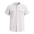 thumbnail image 3 of CUZIBR Boys Teens Kids Shirts Casual Short Sleeve Button Down Crewneck Front Pockets Summer Beach Collar Dress Shirt Solid Color Comfortable Top Loose Clothes Truck dailywear,White,12-13 Years, 3 of 6