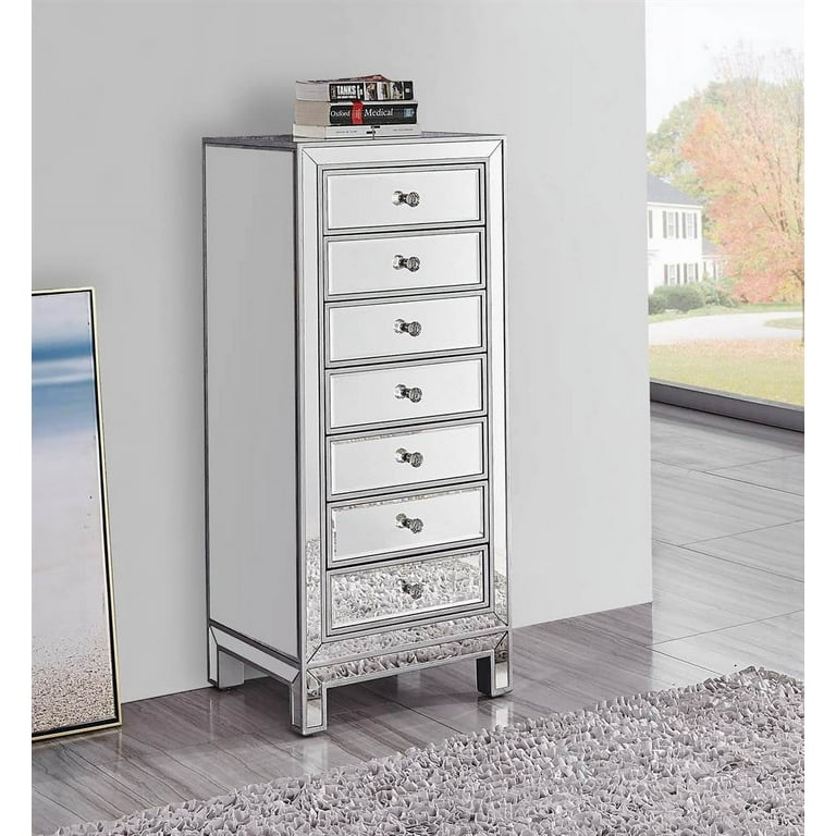 Elegant Decor Reflexion 7 Drawer Petite Mirrored Lingerie Chest in Silver