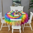 thumbnail image 2 of Rainbow Tie Dye Mandala Pattern Round Tablecloth 60"x60",Wrinkle Wipeable Table Cloth for Kitchen Dining Room Picnic Patio Party, 2 of 6