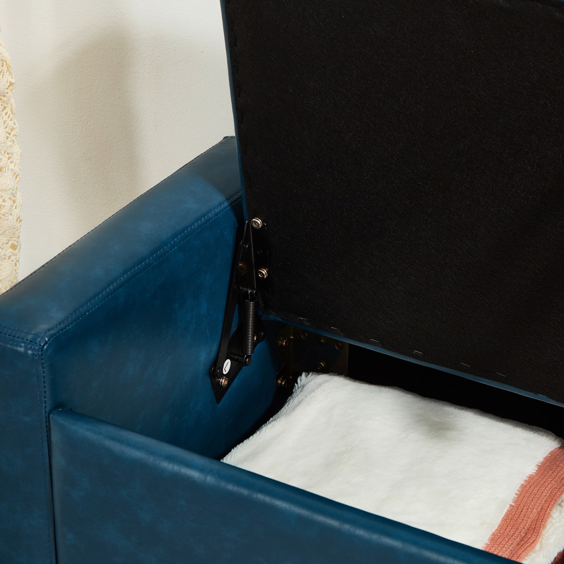 Aukfa 48" Storage Ottoman Bench with Safety Hinges, Upholstered Tufted Faux Leather Bench for Bedroom, Living Room & Entryway, Blue