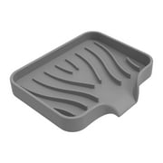 Silicone Soap Dish Soap Box Soap Holder Soap Tray with Drain for Countertop S Gray