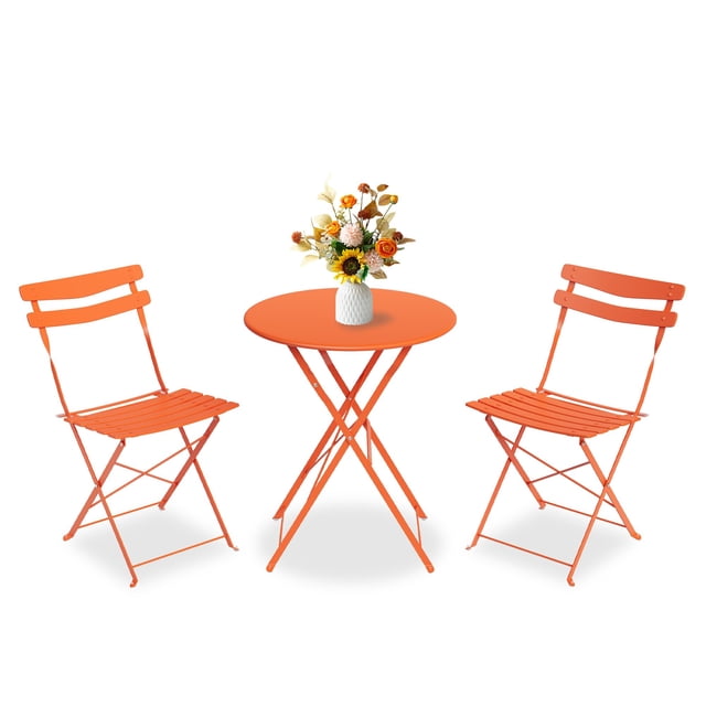 QinaQin Patio Bistro Set with Foldable Table and 2 Chairs, Powder Coated Metal Frame, 3Pcs