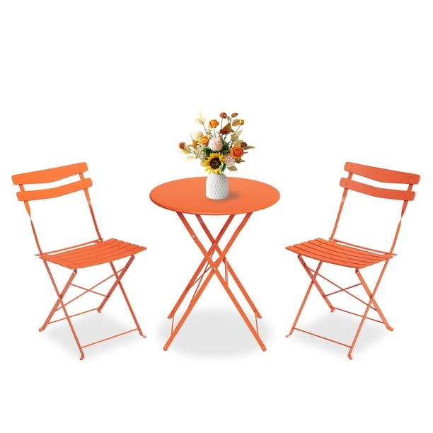 Garvee juego bistró de patio de 3 piezas con mesa plegable y 2 sillas, estructura metálica con recubrimiento, cada silla soporta 150 kg, ideal para balcón o jardín