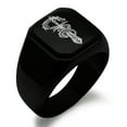 thumbnail image 1 of Stainless Steel Exalted Dragon Blade Engraved Square Flat Top Biker Style Polished Ring, 1 of 1