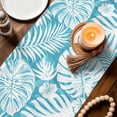 thumbnail image 4 of Palm Tree Monstera Table Runner 120 Inches Long,Teal Aqua Leaf Boho Botanical Tropical Cotton Linen Table Runners Dresser Scarves,Fabric Tabletop Scarf Furniture Cover for Home Dinner Party 13"x120", 4 of 9