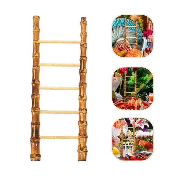 Tineasur Bamboo Ladder Decoration Coffee Shop Use Light Brown 1Pack