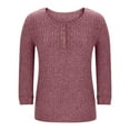 thumbnail image 6 of Sweater for Women 3/4 Sleeves V-neck Button Knitted Solid Color Striped Winter Casual Brushed Loose Sweater Pink,Womens Tops, 6 of 6
