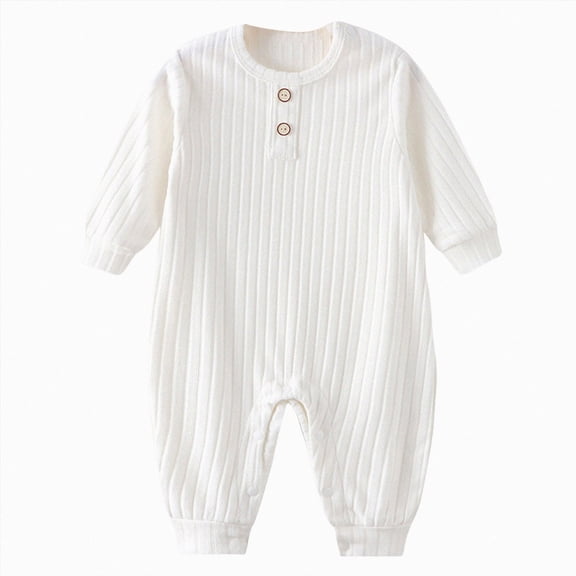 Wonitaaizi Baby Boy Girl Romper Newborn Infant Striped Solid Long Sleeve One Piece Jumpsuit Clothes(newborn,White)