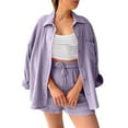 thumbnail image 1 of MKLEKYY Pantalones Cortos Para Mujer, Traje De Pantalón Corto Para Mujer, Camisa Holgada Con Solapa Y Pantalones Rectos De Cintura Alta, Traje De Moda, 1 of 2
