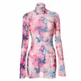 thumbnail image 2 of Robes d'Été pour Femmes 2025 Dames Imprimé en Maille Col Rond Manches Côté Ouvert Robe d'Été Rose Vif S, 2 of 5