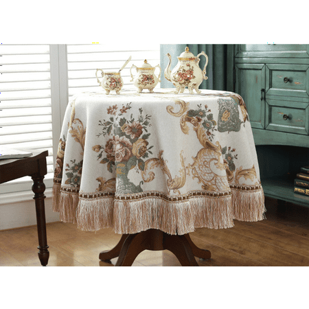 

dosili Dustproof Tassel Table Cloth Embroidery Tablecloth Round Dining Desk Retro Table Cover Cloth Living Room Decor 식탁보