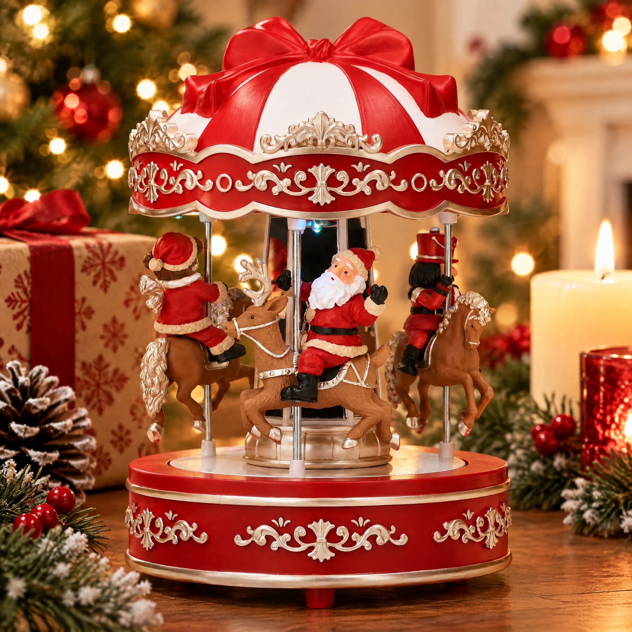 Light-Up and Musical Animated Carousel Christmas Village Decoration, Multicolor, 8", by Holiday Time