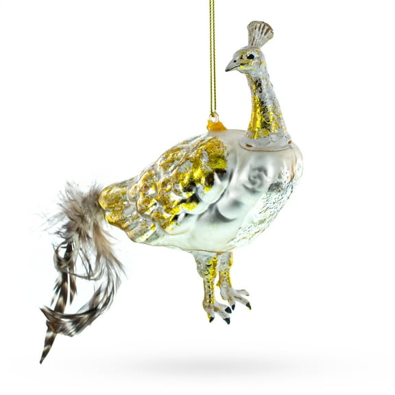 Regal Golden Peacock Glass Christmas Ornament